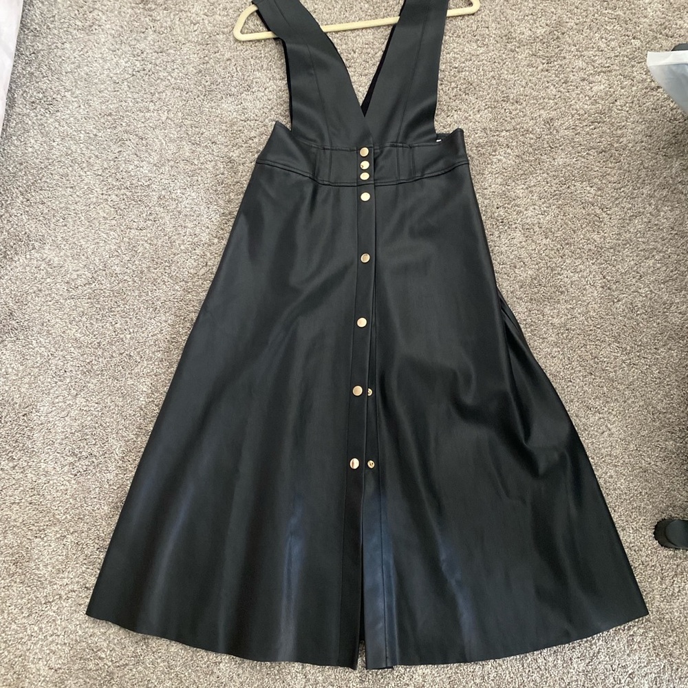 Zara pleather overall black dress with gold buttons